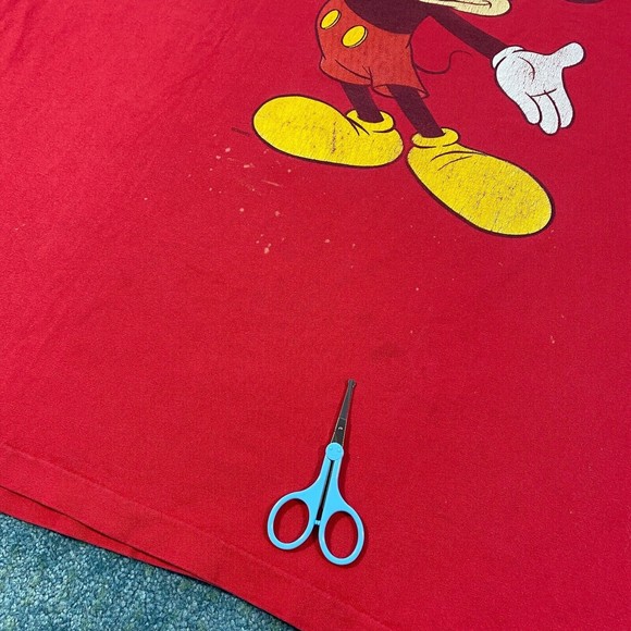 VINTAGE Disney Designs Mickey Mouse Shirt Adult 2XL Red 90s VTG Mens DISTRESSED - Picture 9 of 14